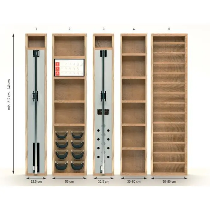 Modulare Fitness-Schrankwand mit Geräten